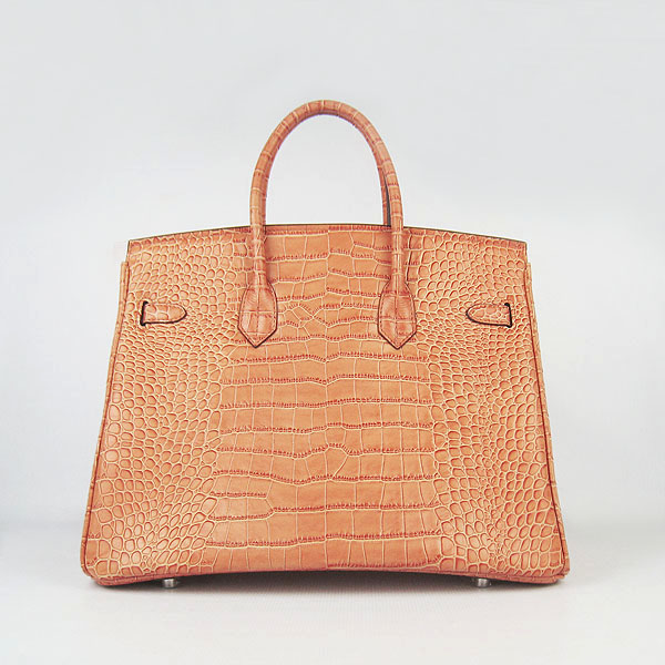 High Quality Fake Hermes Birkin 35CM Crocodile Veins Leather Bag Orange 6089 - Click Image to Close